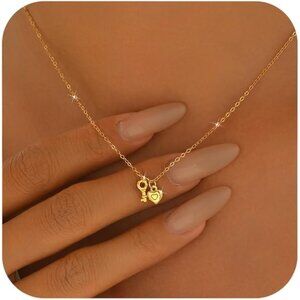 Heart Lock & Key Necklace 925 Sterling Silver Gold Plated Choker NWT